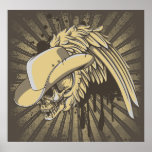 Skull with hat and wing on rays custom poster posters