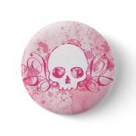 Skull with Pink Splatters and Swirls buttons