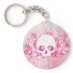Skull with Pink Splatters and Swirls keychains