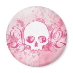 Skull with Pink Splatters and Swirls magnets