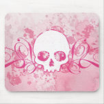 Skull with Pink Splatters and Swirls mousepads