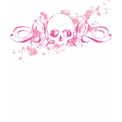 Skull with Pink Splatters and Swirls T Shirts by evilinpink
