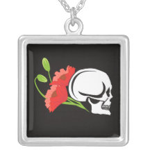 skull with poppies custom necklace
