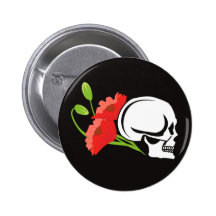 Skull with poppies pinback button