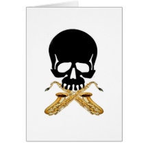 Skull with Saxophone as Crossbones Greeting Cards