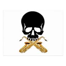 Skull with Saxophone as Crossbones Post Cards