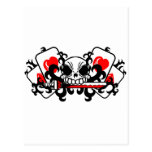 skull with sword and playing cards postcard