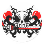 skull with sword and playing cards stickers