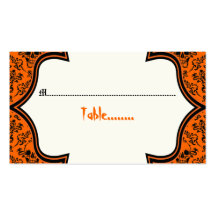 Skulls damask orange black Halloween place card Business Card Templates