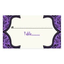 Skulls damask purple black Halloween place card Business Cards