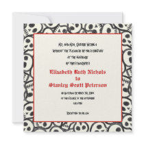 Skulls Halloween red black wedding invitation