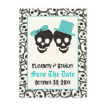 Skulls Halloween Turquoise wedding Save the Date postcards