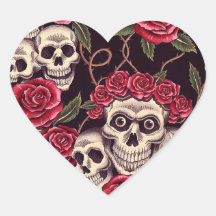 Skulls & Roses Heart Stickers