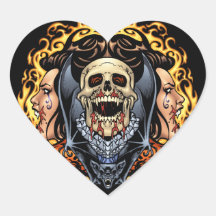 Skulls, Vampires and Bats Gothic Design by Al Rio Heart Sticker