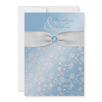 Sky Blue and Silver Floral Wedding Invitation