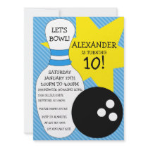 Sky Blue Bowling Bash Bowling Birthday Party Personalised Announcements