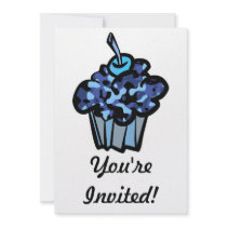 sky blue camouflage cupcake personalized invitation