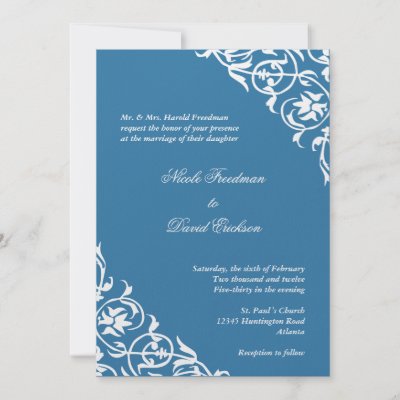 Wedding Scrolls Invitations on Blue Corner Scroll Script Elegant Wedding Invitations By Fidesdesign