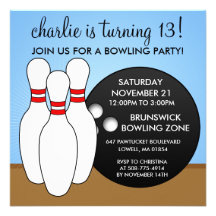 Sky Blue Let's Have a Ball Bowling Party Invites