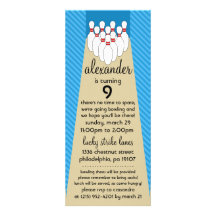 Sky Blue Lucky Strike Bowling Birthday Party Personalised Announcement