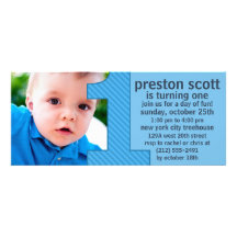 Sky Blue One Is Fun Photo First Birthday Party Custom Invitations