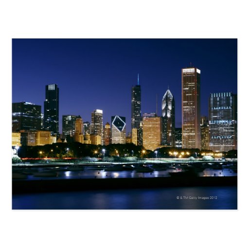 Skyline of Downtown Chicago at night Postcard