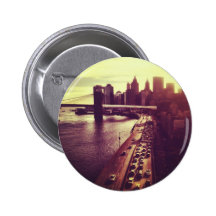 Skyline Sunset - Brooklyn Bridge and NYC Cityscape Pinback Buttons