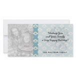 slate blue and cream tiny damask pattern photo greeting card
