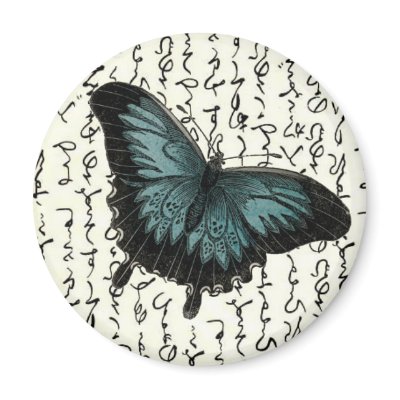 Slate Blue & Black Butterfly on Asian Writing Magnets by JuJuGarden