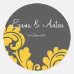 slate grey & yellow damask Favour/Envelope sticker
