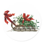 Sled with Bunch of Mistletoe Tied in Red Ribbon Sticker