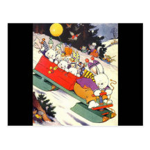Sledding Bunnies Post Cards
