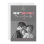 Sleek Merry Christmas Card Snowflake (Pink / Grey) invitations