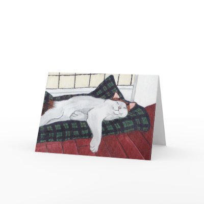 Sleeping Calico Cat Notecard by Quequay