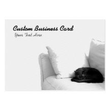 Sleeping Grey Cat on White Sofa Business Card