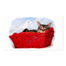 Sleeping Kitten In Bright Red Basket Business Card
