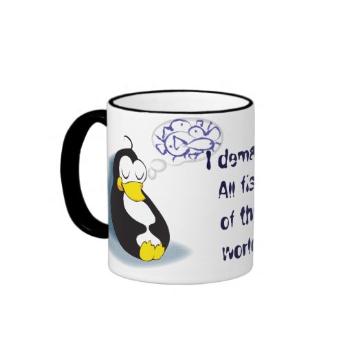 sleeping penguin dreaming about fish tea cup mugs