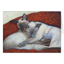 Sleeping Siamese Cat Art Greeting Card
