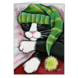 Sleeping Tuxedo Cat with Nightcap Art Card cards