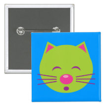 Sleepy Green Cat Pinback Buttons