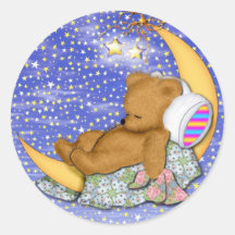 Sleepy Moon Bear Round Stickers