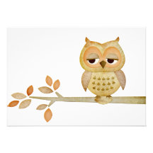Sleepy Owl in Tree Invitation