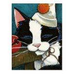 Sleepy Tuxedo Cat Clown Postcard postcards