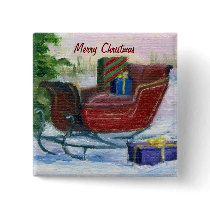 Sleigh ACEO Christmas Button