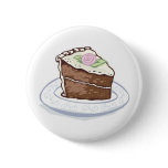 Slice of Chocolate Cake with Pink Rose Accent buttons