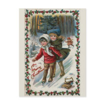 "Sliding down the Hill" Vintage Christmas Postcard