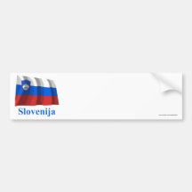 Slovenia Waving Flag with Name in Slovenian Bumper Stickers