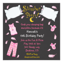 Slumber Party Pillow Fight Birthday Invitation
