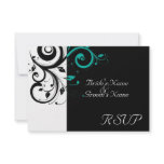 Sm Black +White Aqua Swirl Wedding Matching RSVP