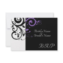 Sm Black +White Purple Swirl Wedding Matching RSVP